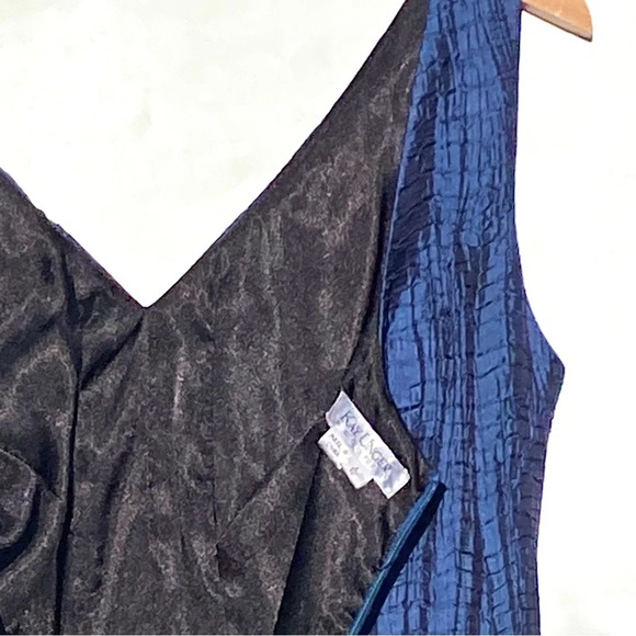 KAY UNGER Women’s Blue Sleeveless Vneck Cocktail Mini Dress Crinkle Taffeta 12P - Picture 6 of 7